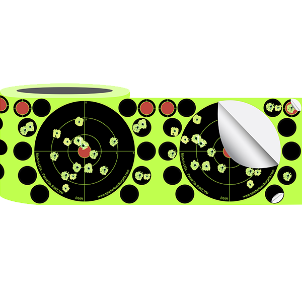 thumbnail interactive-video image 1 of 3-Inch Splatter Target Stickers Roll - Self-Adhesive Reactive Paper Bullseyes 1 of 4